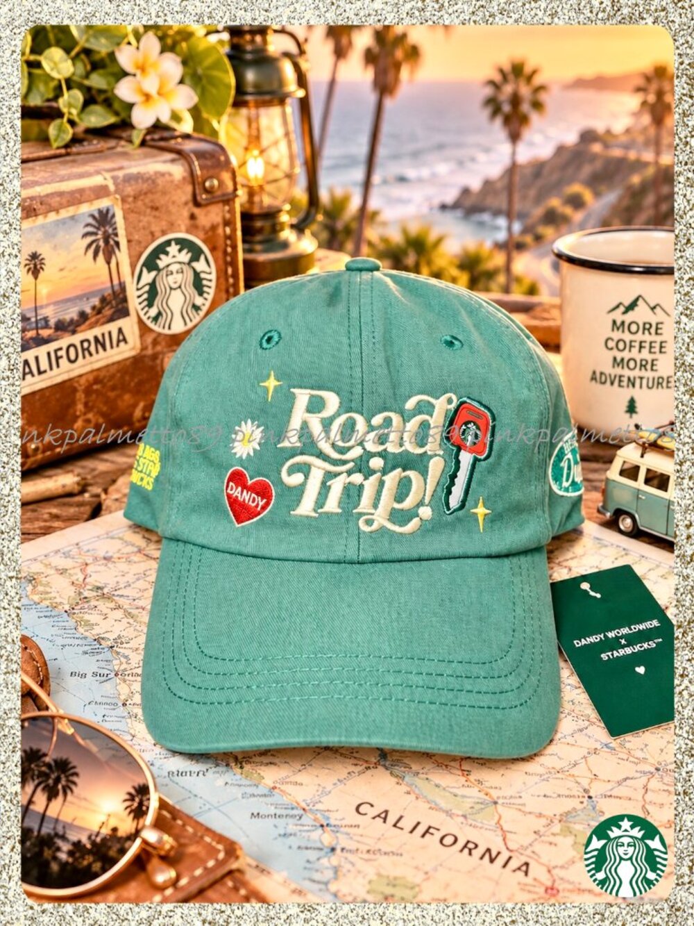 ✨🚗⚾ NWT 2026 Dandy + Starbucks Teal Summer Road Trip Baseball Cap ⚾🚗✨